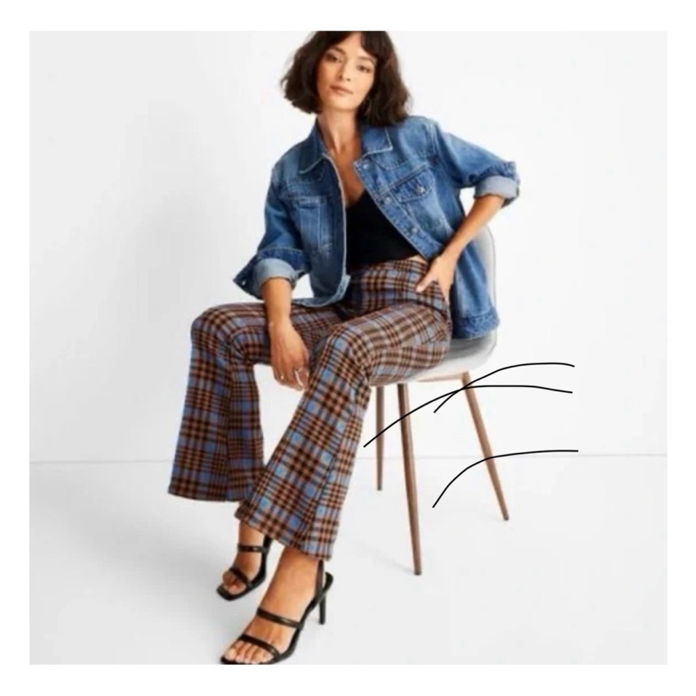 NWT Future Collective Mixed Plaid Flare Pants - Size 8